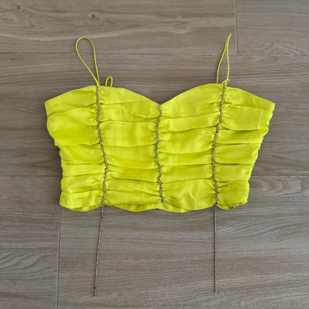 For Love And Lemons Neon Yellow Ruched Camisole, Size S